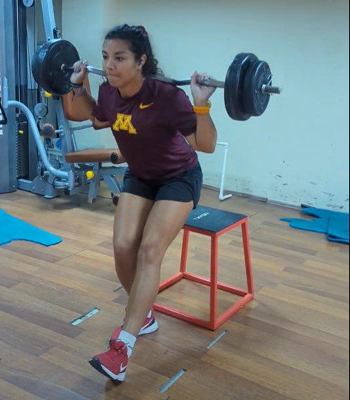 SL pistol squat with barbell